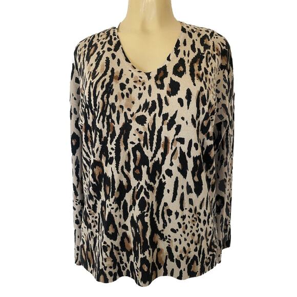 Gerard Darel Sweater Top Animal Leo Print V Neck Long Sleeve Pullover Wo… - Picture 1 of 6